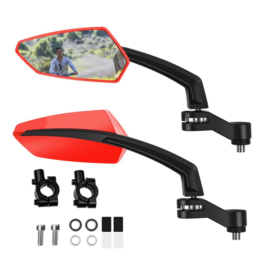 Addmotor Bike Mirrors, 1 Pair Bicycle Mirror Handlebar Mount, 360 Adjustable Rotatable Bike Mirror, HD, Safe Handlebar Rearview Mirror, Bike Accessories Bicycle Mirrors Set(Red)