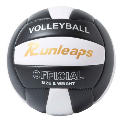 Runleaps Volleyball, Waterproof Indoor Outdoor Volleyball for Beach Game Gym Training, Official Size 5 (Black/White)