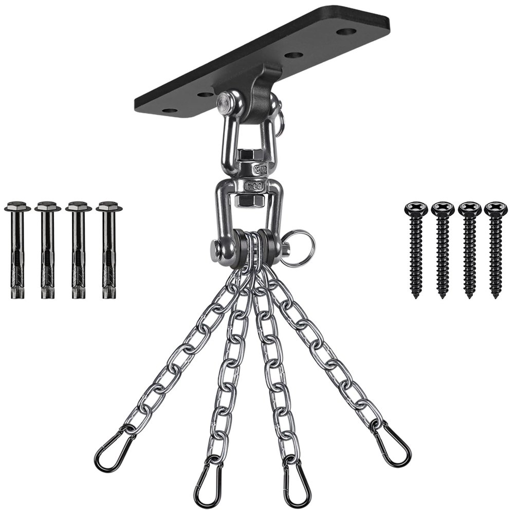 Dolibest Heavy Duty Boxing Punching Bag Chain,Wall Mount Ceiling Hooks 360 Rotation Wood Beam Holder for Boxing& MMA,Wood Beam Holder with 4 Chains and 4 Carabiners,4 Wood Screws for Wooden Sets