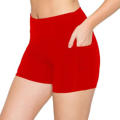 ALWAYS Women's 3" Yoga Shorts - Premium Soft Tummy Control Workout Stretch Solid Leggings Pants with Pockets Red XL