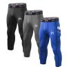 MEETYOO Men's 3/4 Compression Pants with Pockets, Sport Workout Base Layer Underwear, Running Leggings Athletic Gym Tights, Black+Grey+Blue, Small view 2