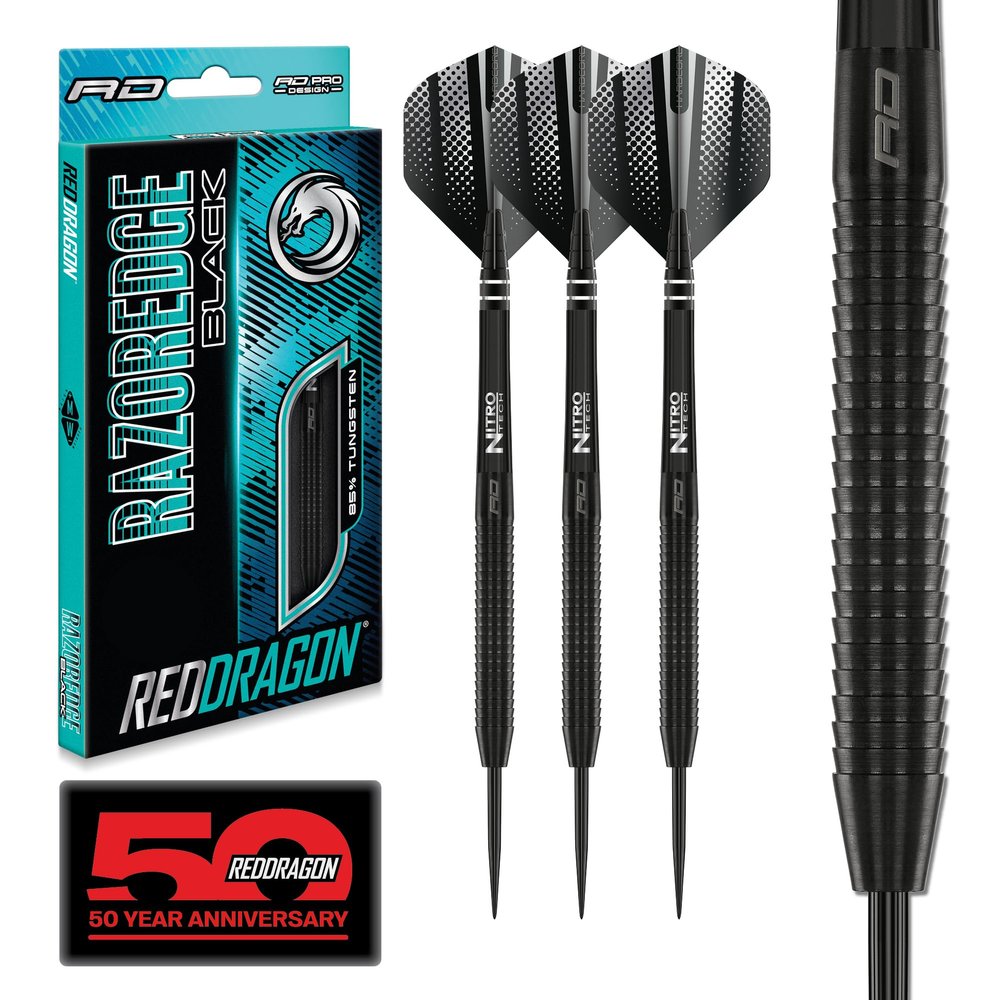 RED DRAGON Razor Edge Black 18g Barrel Weight 20g Full Weight Softip Tungsten Darts with Flights and Stems