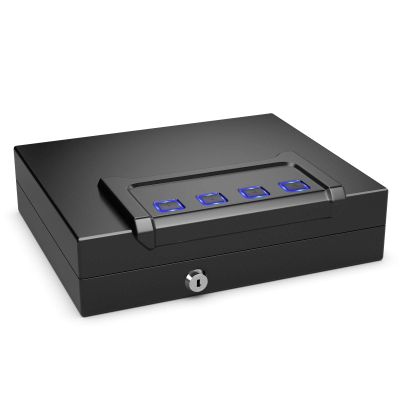 Goplus Gun Safe for 2 Pistols, Handgun Safe with Password & Backup Keys for Quick Access, Auto Open Lid& LED Lights, Pistols safe for Home, DOJ Approved