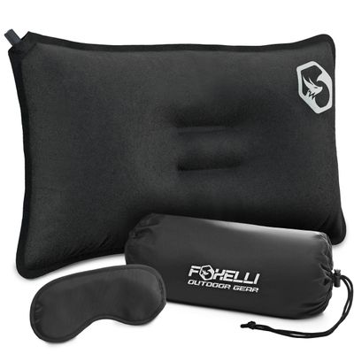 Foxelli Camping Pillow Inflatable Compact & Portable Compressible Foam Camp Pillow for Travel, Backpacking, Camping, and Hammocks
