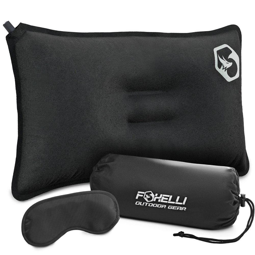 Foxelli Camping Pillow Inflatable Compact & Portable Compressible Foam Camp Pillow for Travel, Backpacking, Camping, and Hammocks