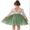 2Bunnies Girl Peony Lace Back A-Line Straight Tutu Tulle Party Flower Girl Dress (Sage Sleeve Short, 4T) view 1