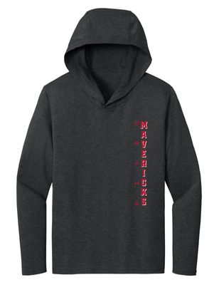 CornBorn Nebraska Omaha Mavericks Tee Shirt - Women's Long Sleeve Hooded Shirt Vertical UNO Mavericks - Black - Large