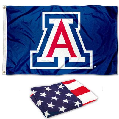 College Flags & Banners Co. University of Arizona Flag and USA Flag Set - 3x5 - Blue