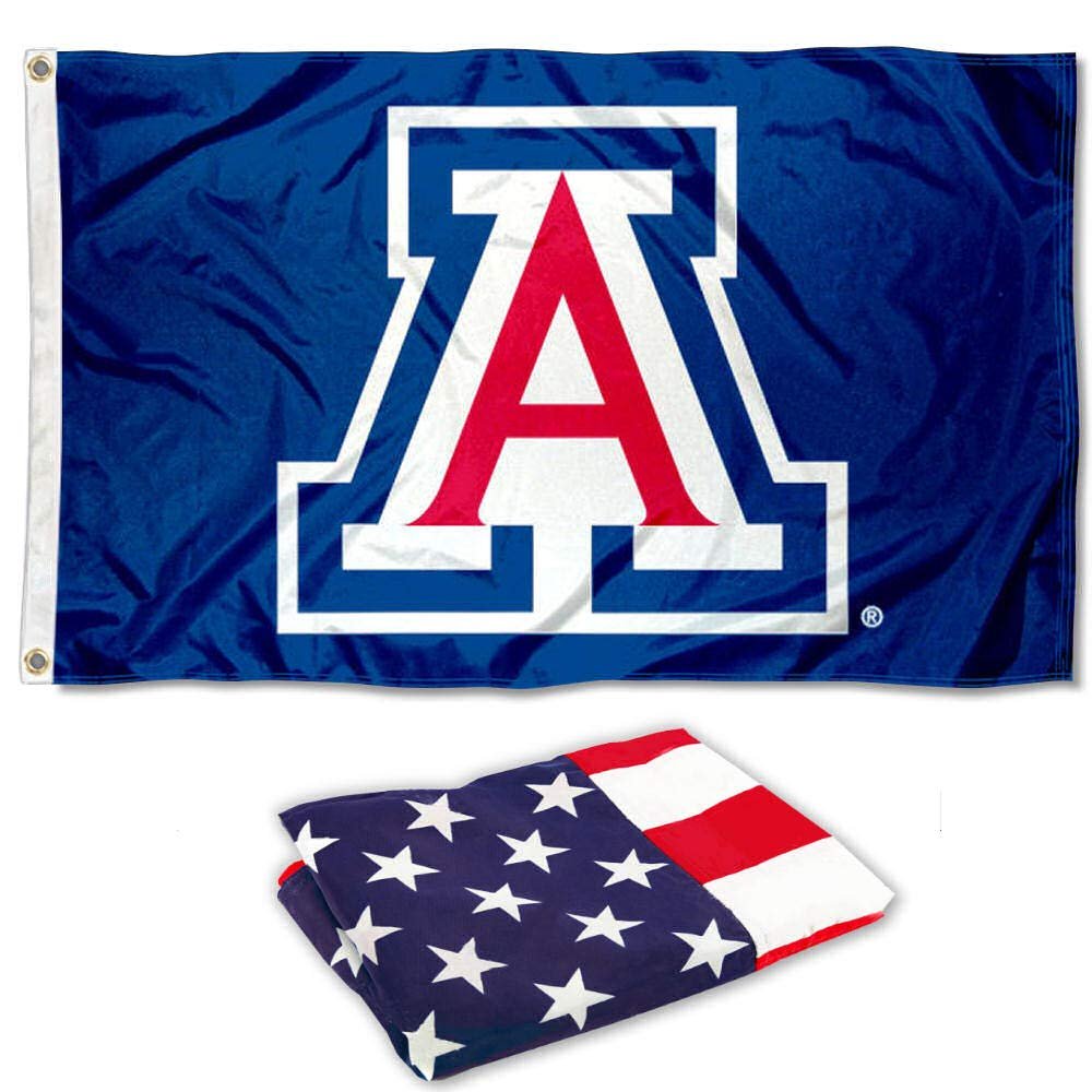 College Flags & Banners Co. University of Arizona Flag and USA Flag Set - 3x5 - Blue