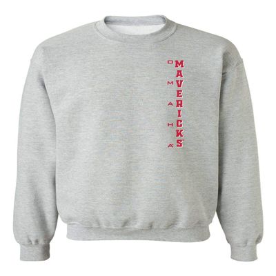 CornBorn Nebraska Omaha Mavericks Crewneck Sweatshirt - Vertical UNO Mavericks - Gray - Small