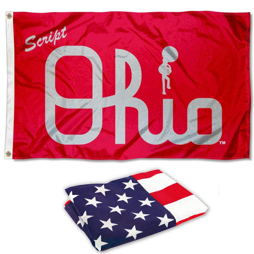 College Flags & Banners Co. Ohio State University Nylon and USA Flag Set - 3x5