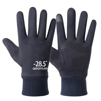 FUFU Gloves Winter Warm Gloves, Anti-Slip Touchscreen Cycling Gloves Thermal Fleece Driving Gloves (Color : Blue)