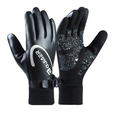 FUFU Gloves Cycling Gloves Winter Bike Gloves for Cold Weather Thermal Touch Screen PU Leather