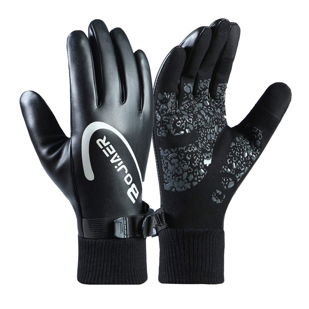 FUFU Gloves Cycling Gloves Winter Bike Gloves for Cold Weather Thermal Touch Screen PU Leather