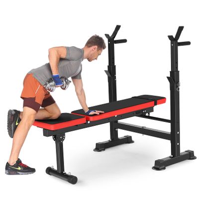 XioNiu Adjustable Folding Weight Bench,Strength Training Bench for Full Body Workout,Fitness Barbell Rack and Weight Bench for Home Gym (Red)