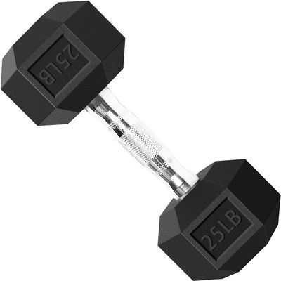 Balelinko Hex Dumbbells Free Weights Set with Metal Handles Rubber Encased Solid Cast Iron Hex Dumbbell in Single, 25 LBS