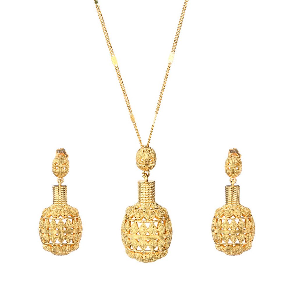 Ethiopian Gold Color Pendant Necklace Earrings Middle Eastern Arab Women Jewelry Set