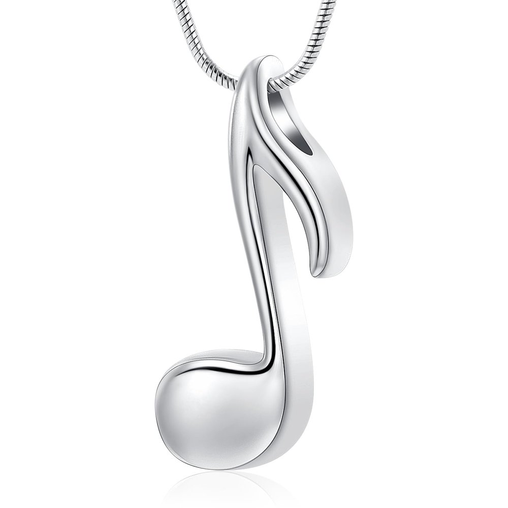 Hearbeingt Music Note Cremation Jewelry Necklace Urn Memorial Keepsake Pendant for Ashes with Funnel Fill Kit (Silver)
