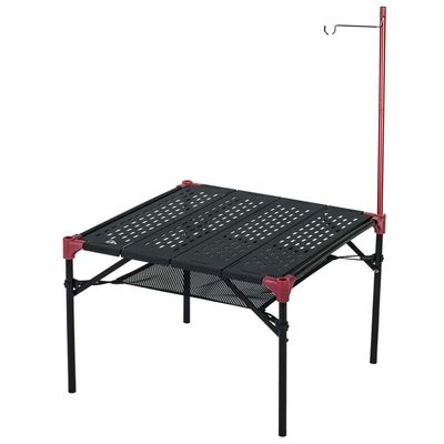 iClimb Extendable Folding Table Large Tabletop Area Ultralight Compact with Hollow Out Tabletop for Camping Backpacking Beach Concert BBQ Party, Three Size (Black - S + Hanger)