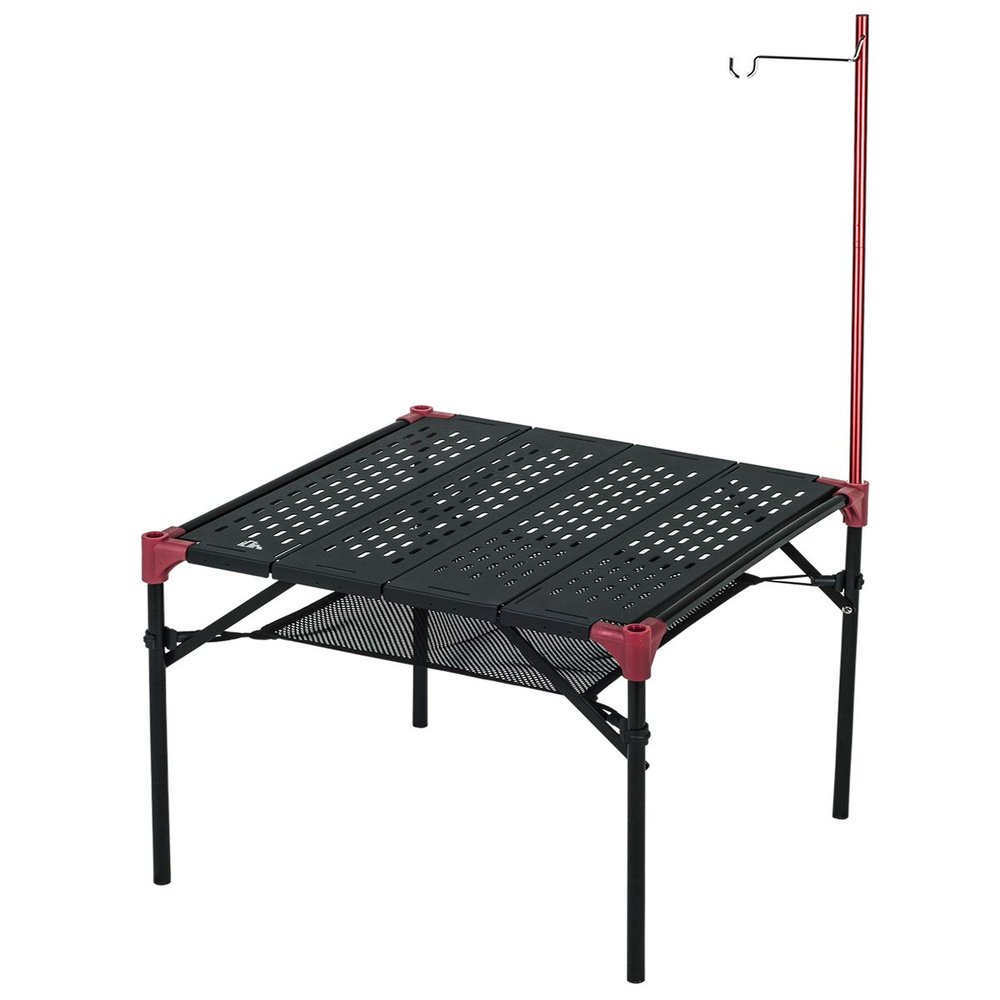 iClimb Extendable Folding Table Large Tabletop Area Ultralight Compact with Hollow Out Tabletop for Camping Backpacking Beach Concert BBQ Party, Three Size (Black - S + Hanger)