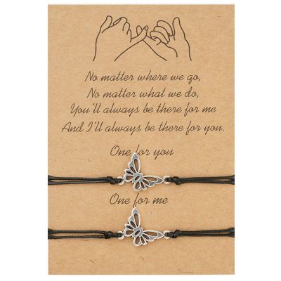 2Pcs/set Pinky Promise Long Distance Matching Bracelets Love Heart Adjustable for Couples Best Friends Couple Friendship Relationship Boyfriend Girlfriend Family Jewelry-Butterfly 2