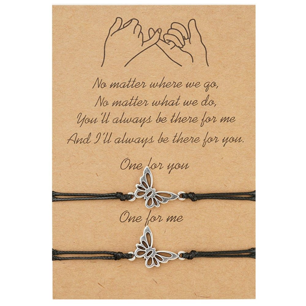 2Pcs/set Pinky Promise Long Distance Matching Bracelets Love Heart Adjustable for Couples Best Friends Couple Friendship Relationship Boyfriend Girlfriend Family Jewelry-Butterfly 2