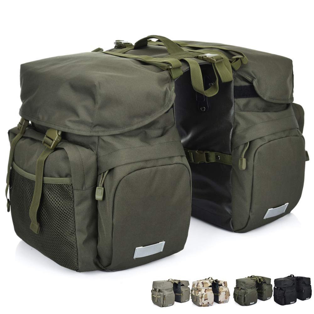 qiuqiu Double Bicycle Pannier Luggage Rack, Waterproof Rear Storage Bag, 50L Cycle Pannier Bag with Reflective Strip-B