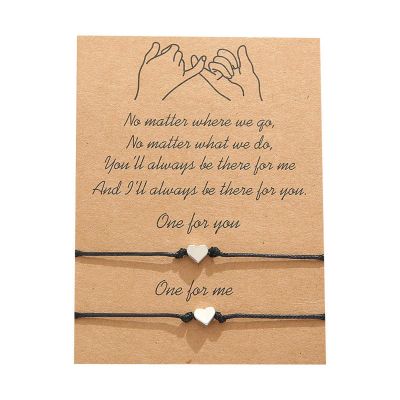 2Pcs/set Pinky Promise Long Distance Matching Bracelets Love Heart Adjustable for Couples Best Friends Couple Friendship Relationship Boyfriend Girlfriend Family Jewelry-Heart