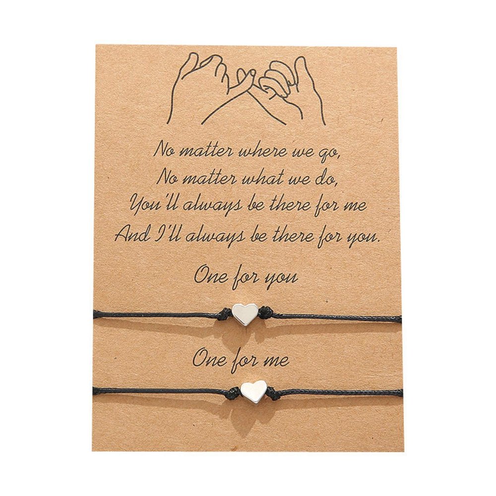 2Pcs/set Pinky Promise Long Distance Matching Bracelets Love Heart Adjustable for Couples Best Friends Couple Friendship Relationship Boyfriend Girlfriend Family Jewelry-Heart