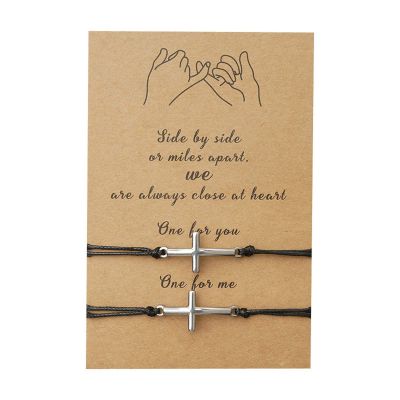2Pcs/set Pinky Promise Long Distance Matching Bracelets Love Heart Adjustable for Couples Best Friends Couple Friendship Relationship Boyfriend Girlfriend Family Jewelry-Cross