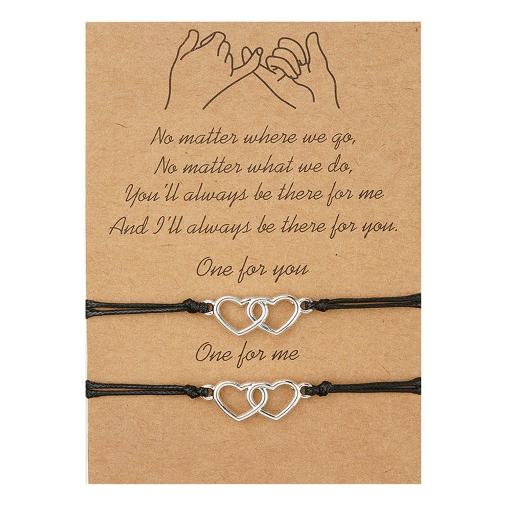2Pcs/set Pinky Promise Long Distance Matching Bracelets Love Heart Adjustable for Couples Best Friends Couple Friendship Relationship Boyfriend Girlfriend Family Jewelry-2 Heart