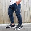 Andongnywell Men's Cargo Jogger Pants Workout Sweatpants Casual Trousers with Pockets Solid color Slim Pant (Navy Blue,Large) view 2