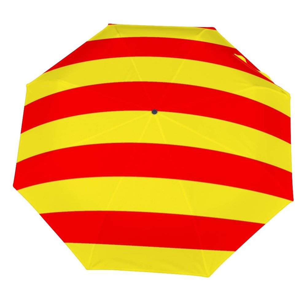 Folding Umbrella Windproof Medium Red and Yellow Stripes Lightweight Foldable Travel Umbrella