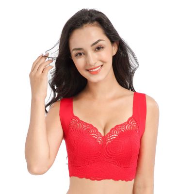 Air Exsecret Ultimate Lift Stretch Full-Figure Seamless Lace Cut-Out Bra, Sports and Sleep Extra Lift Bras for Women (Red,40/90C)