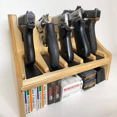 Factory Crafts Hand Gun Rack | Pistol Display Stand | Gun Safe Storage | Pistol Organizer Holder