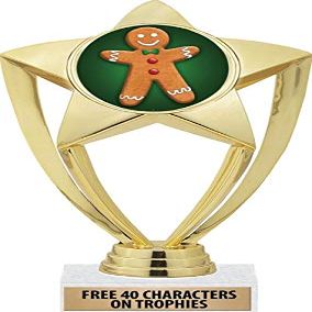 Crown Awards 6" Gingerbread Man Shiny Star Gold Trophy, Gingerbread Man Trophies, 10 Pack