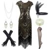 Women's Flapper Dresses 1920s Gatsby Sequin Fringed Party Costume with Headpiece (Style02-Black&Gold, Small) view 1