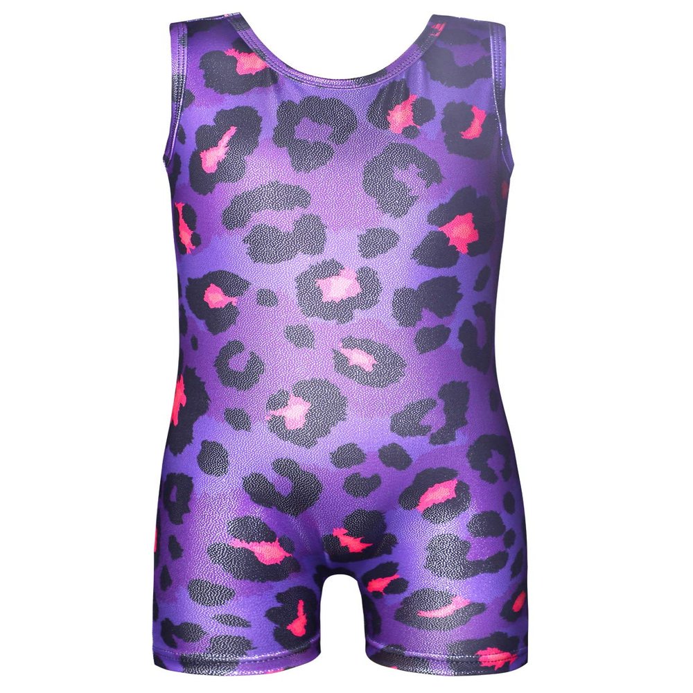 Gymnastics Leotards for Girls Purple Leopard 5t Size 5-6 Years Old Dance Shorts