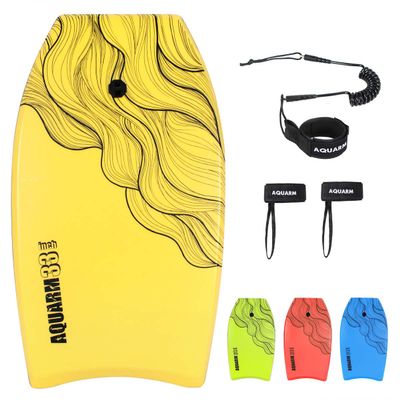 AQUARM 33 inch Bodyboard with Premium Wrist Leash and Fin Tethers, Super Lightweight & Slick Bottom Perfect Surfing for Kids Teens and Adults (Yellow)