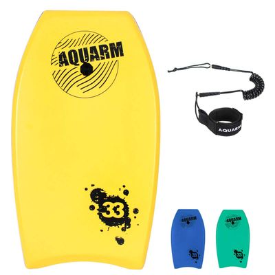 AQUARM Bodyboard with Wrist Leash, 33-inch/37-inch/42-inch Lightweight Body Board with EPS Core and High-Speed Slick Bottom Surface, Perfect Surfing for Kids Teens and Adults (Yellow)