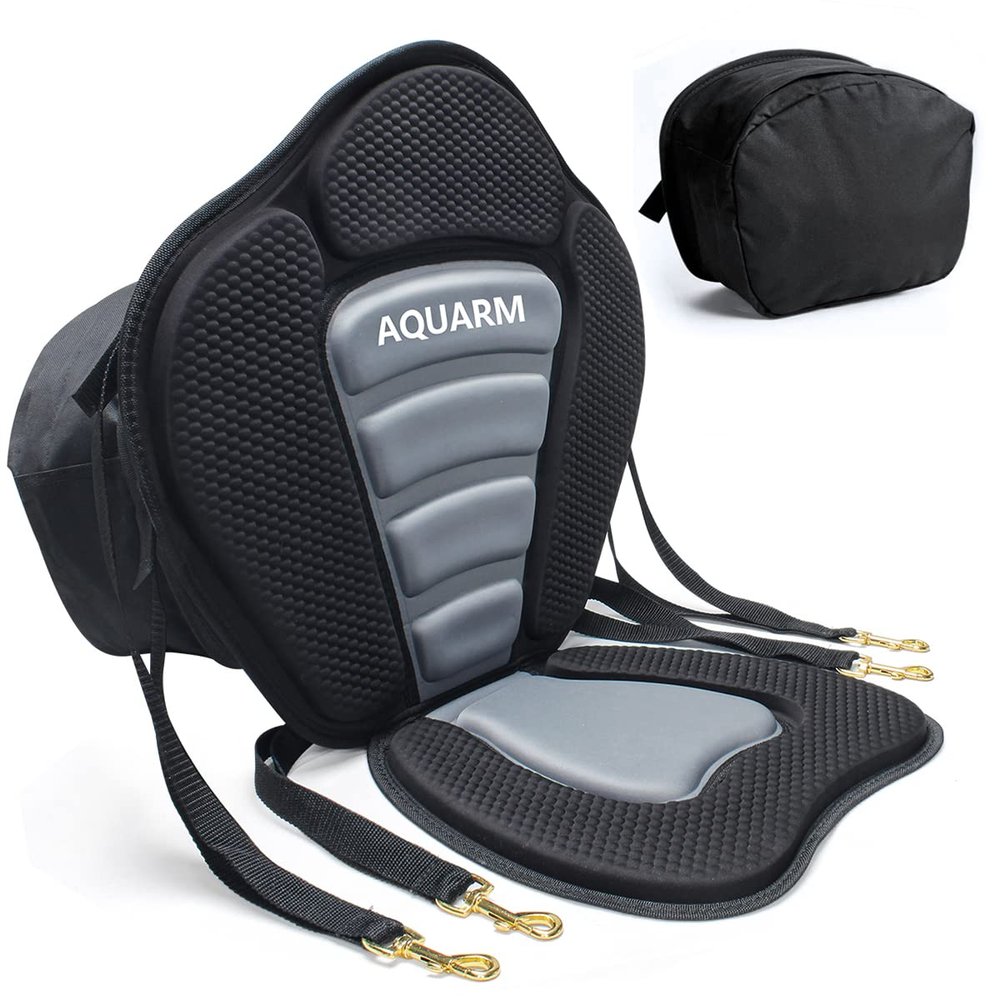 AQUARM Kayak Seat Deluxe Padded Canoe Seat Adjustable Kayak Backrest Replacement Seat Cushion Pad Back Support with Detachable Back Storage Bag for Universal Sit