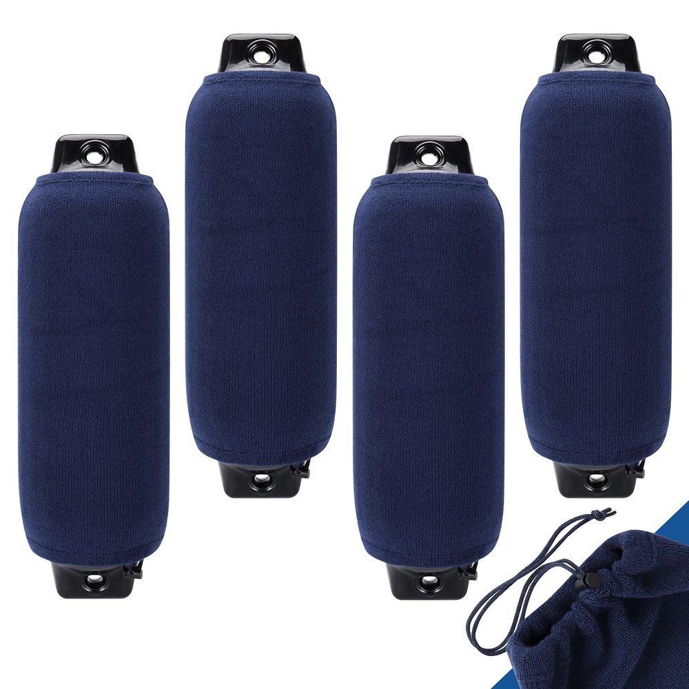 Affordura Boat Fender Covers | 2 & 4 Packs (Navy Blue) | Size: 8.5 x 16, 10 x 22 & 12 x 24 | Marine Bumper Covers, Premium Fleece Material, Great for 6.5, 8.5 & 10 inch Fender