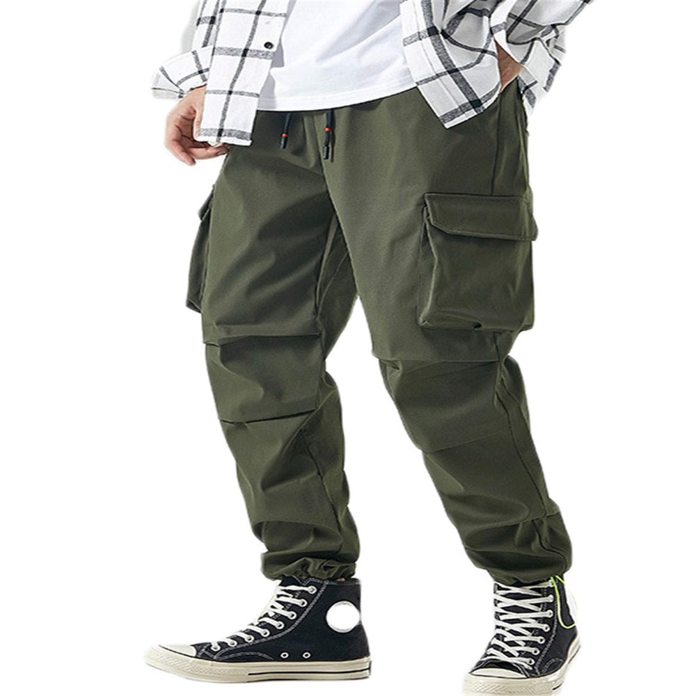 Andongnywell Slim Fit Mens Work Pants Cotton Jogging Pants Drawstring Baggy Sweatpants Hip Hop Trousers (Army Green,Medium)