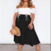 HAEOF Women's Summer Flowy Boho Maxi Skirt A Line Pleated Tiered Long Skirts with Pockets Fashion Beach Vacation Outfits (Black, M) view 3