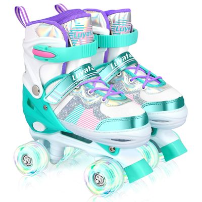 Luyata Roller Skates for Girls Boys Adjustable, 4 Size Ages 6-12 & 3-5, Kids Roller Skates with Light Up 8 Shining Wheels, 3 Color Shining for Toddlers Boys Girls Beginners