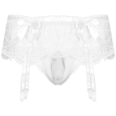 DINGGUANGHE-CUP Men's Thongs, Briefs Mens Panties Lingerie T-Back Brieft with Small Bowknot Underwear Underpants (Color : White, Size : One Size)
