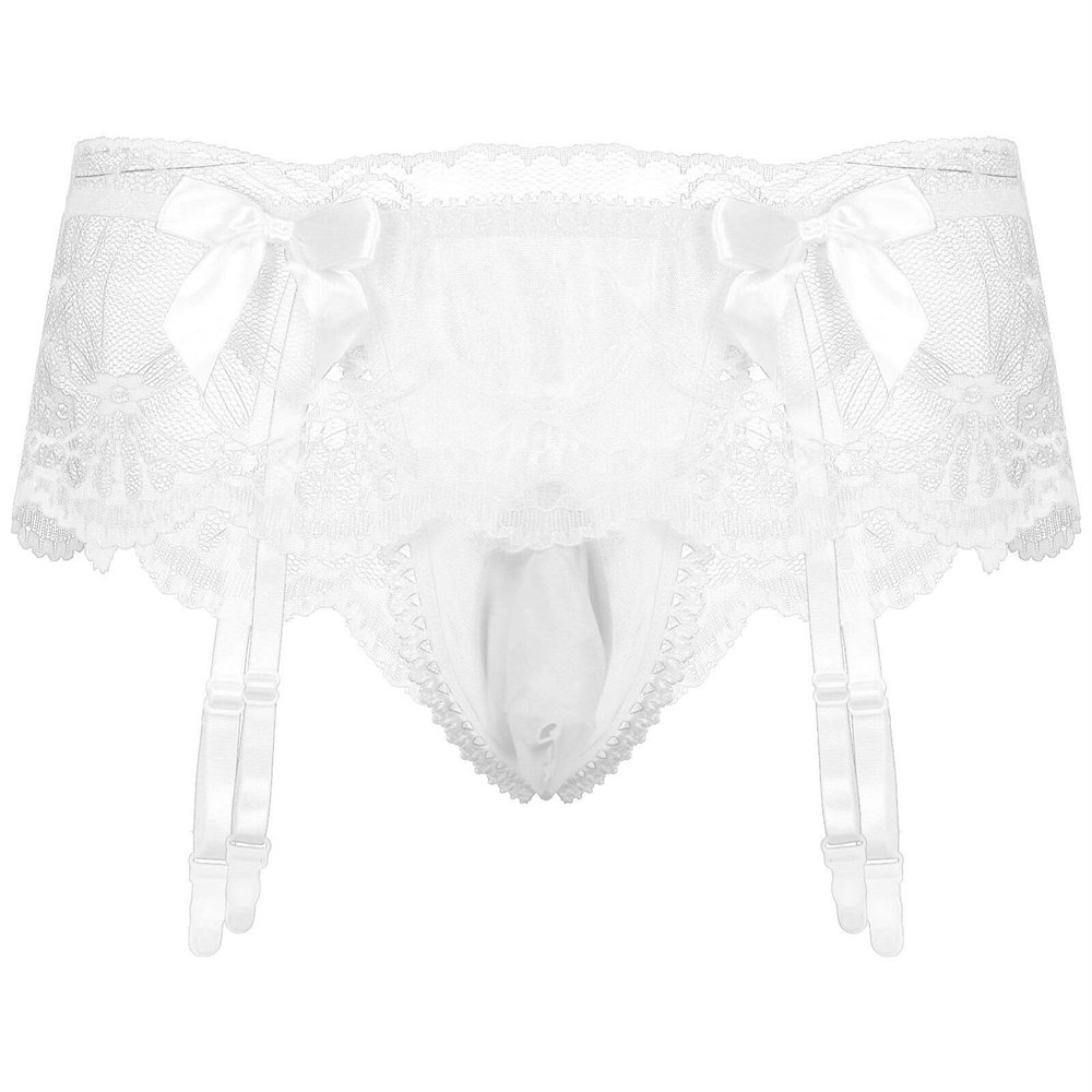 DINGGUANGHE-CUP Men's Thongs, Briefs Mens Panties Lingerie T-Back Brieft with Small Bowknot Underwear Underpants (Color : White, Size : One Size)