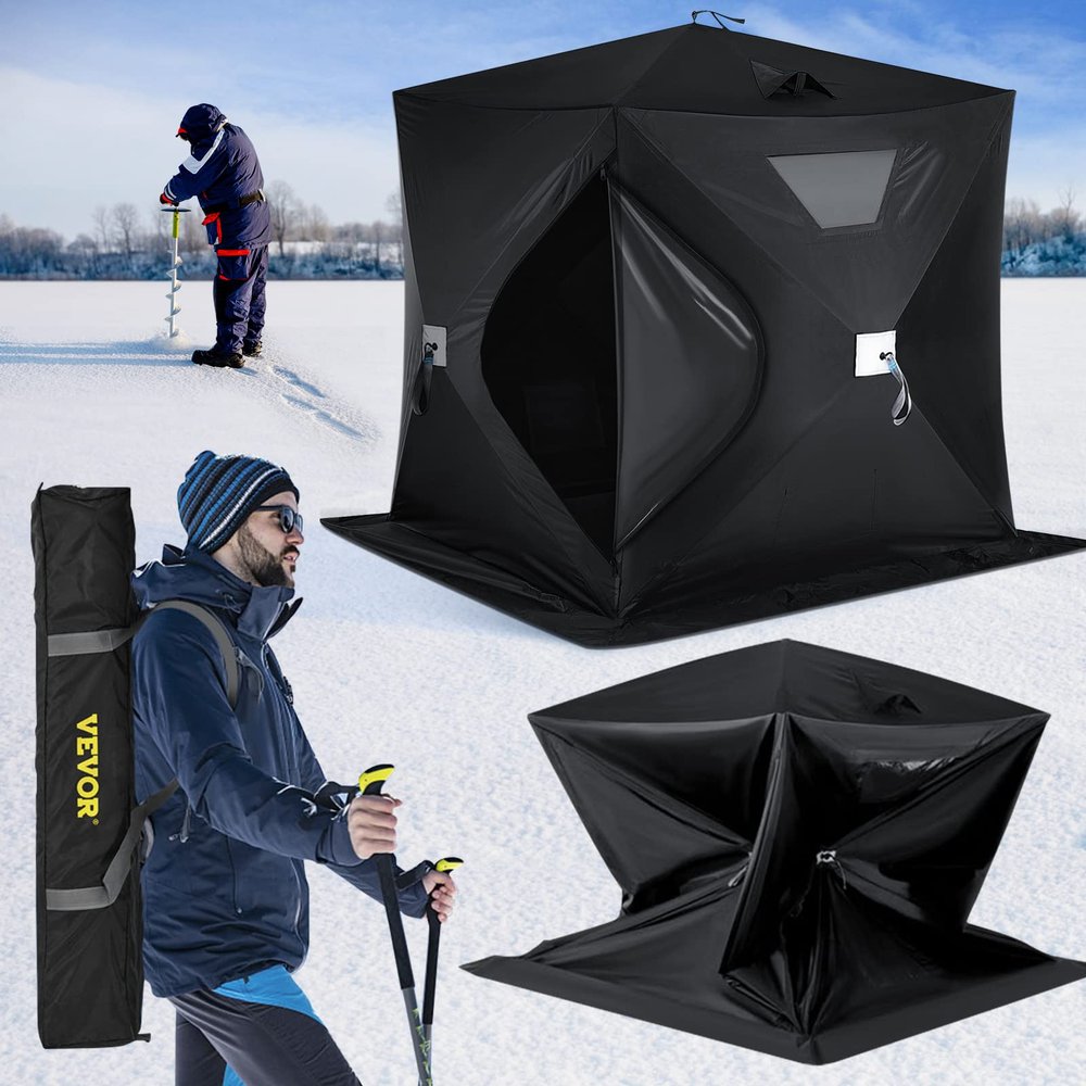 Happybuy 2-3 Person Ice Fishing Shelter, Pop-Up Portable Insulated Ice Fishing Tent, Waterproof Oxford Fabric