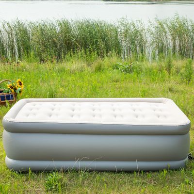 ALPHA CAMP Air Mattress with Built in Pump, Double High Inflatable Airbed Blow Up Mattress with Flocked Top, 18inch Twin Size for Camping Travel Guests Home, Storage Bag & Repair Patch Kit Included