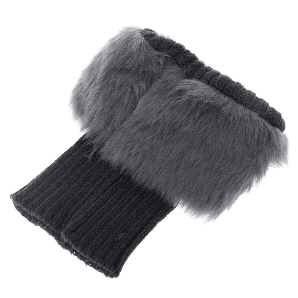 angwang Womens Winter Warm Crochet Knit Fur Trim Leg Warmers Cuffs Toppers Boot Socks Dark Gray